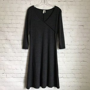 Sahalie Gray Wool Faux Wrap Dress Small V Neck Midi
